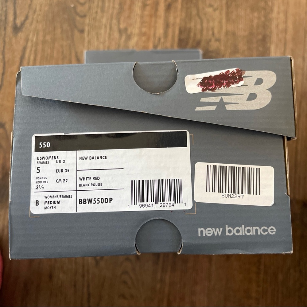 New Balance 550 White Red Burgundy BBW550DP Women's 5 Men’s 3.5 NIB - Picture 7 of 7